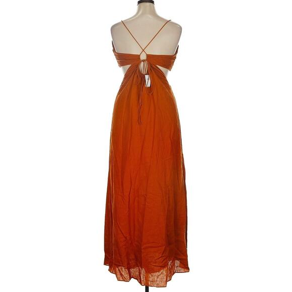 NWT Banana Republic Linen Halter Back Cut Out Fall Burnt Orange Dress Sz 14 NEW - Picture 2 of 9